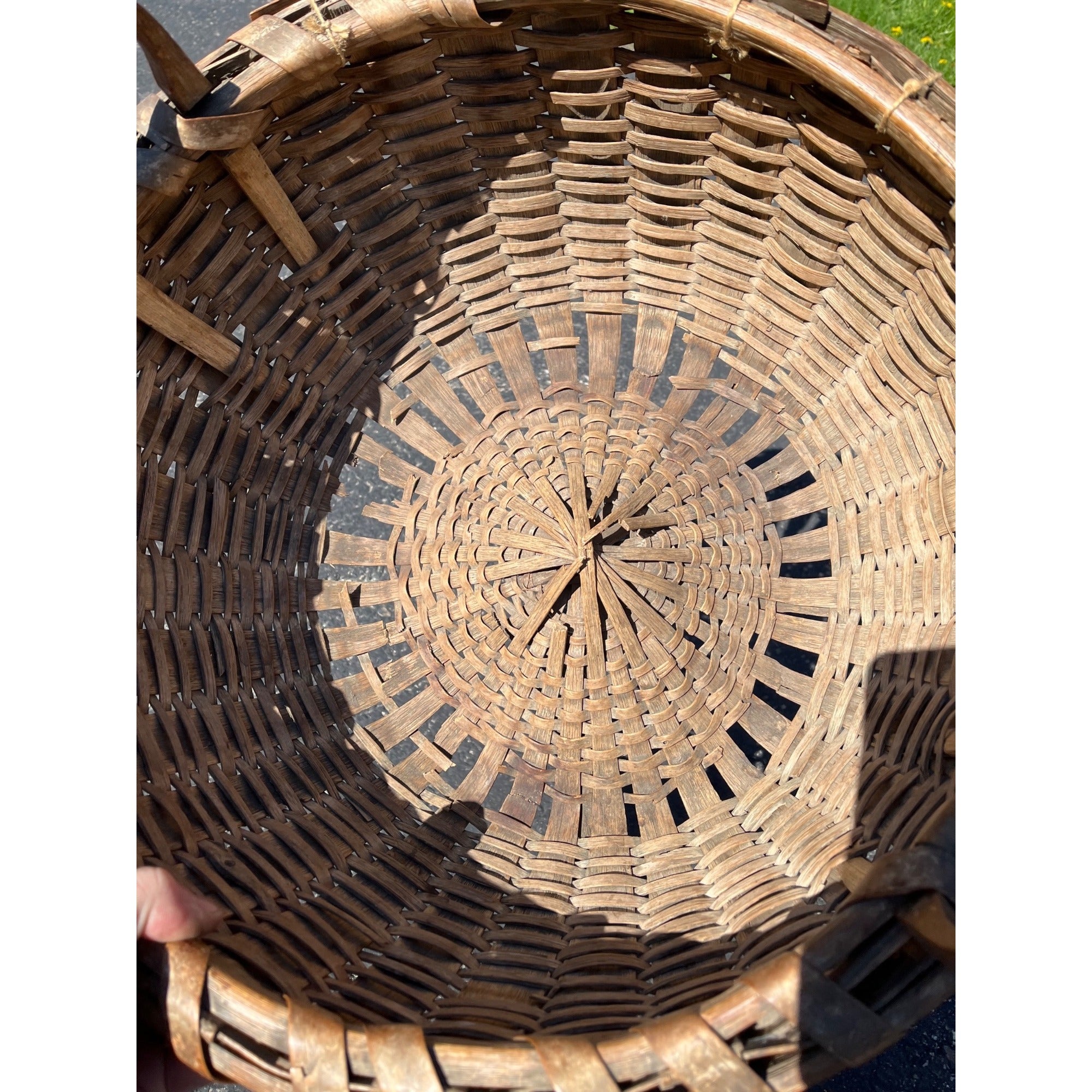 Antique Primitive 1800s Oak Splint Produce Farm Gathering Basket Farmhouse AFFA