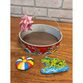 Vintage Ohio Art Tin Litho Toy Beach Set Sand Sifter + Frog & Beach Ball Mold