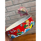 Vintage Ohio Art Tin Litho Toy Beach Set Sand Sifter + Frog & Beach Ball Mold
