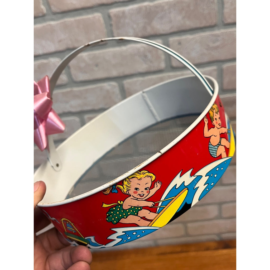 Vintage Ohio Art Tin Litho Toy Beach Set Sand Sifter + Frog & Beach Ball Mold