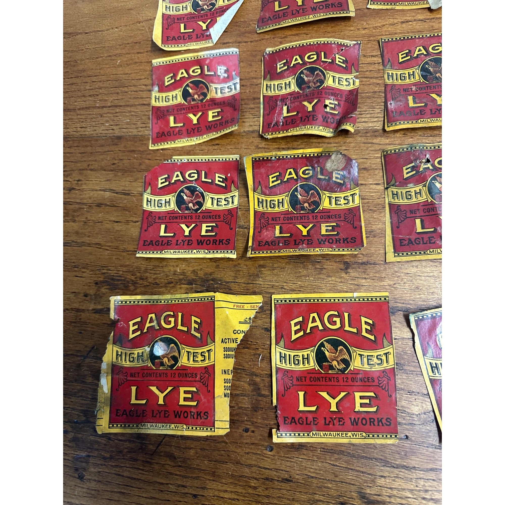 Vintage Early 1900s Eagle Lye Works 12oz Bottle Labels Milwaukee Wisconsin WI