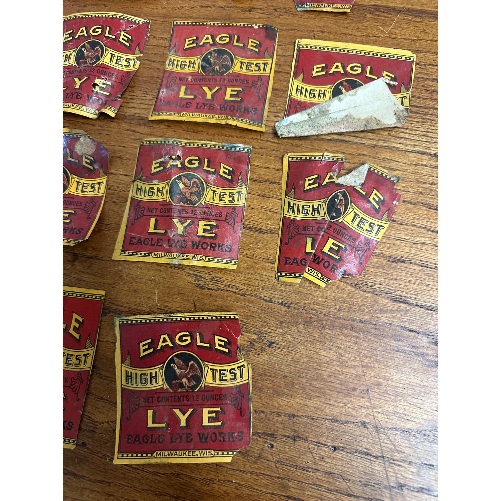 Vintage Early 1900s Eagle Lye Works 12oz Bottle Labels Milwaukee Wisconsin WI