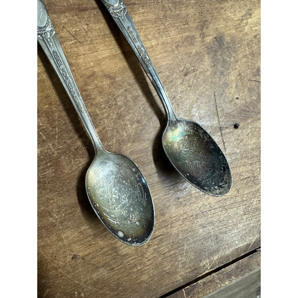 Vintage Wm. Rogers Silverplate John F. Kennedy + John Adams Presidential Spoons