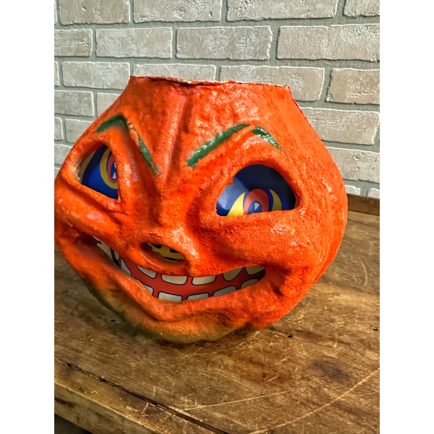 Vintage Halloween Paper Mache Pulp Large 7" Jack O Lantern JOL