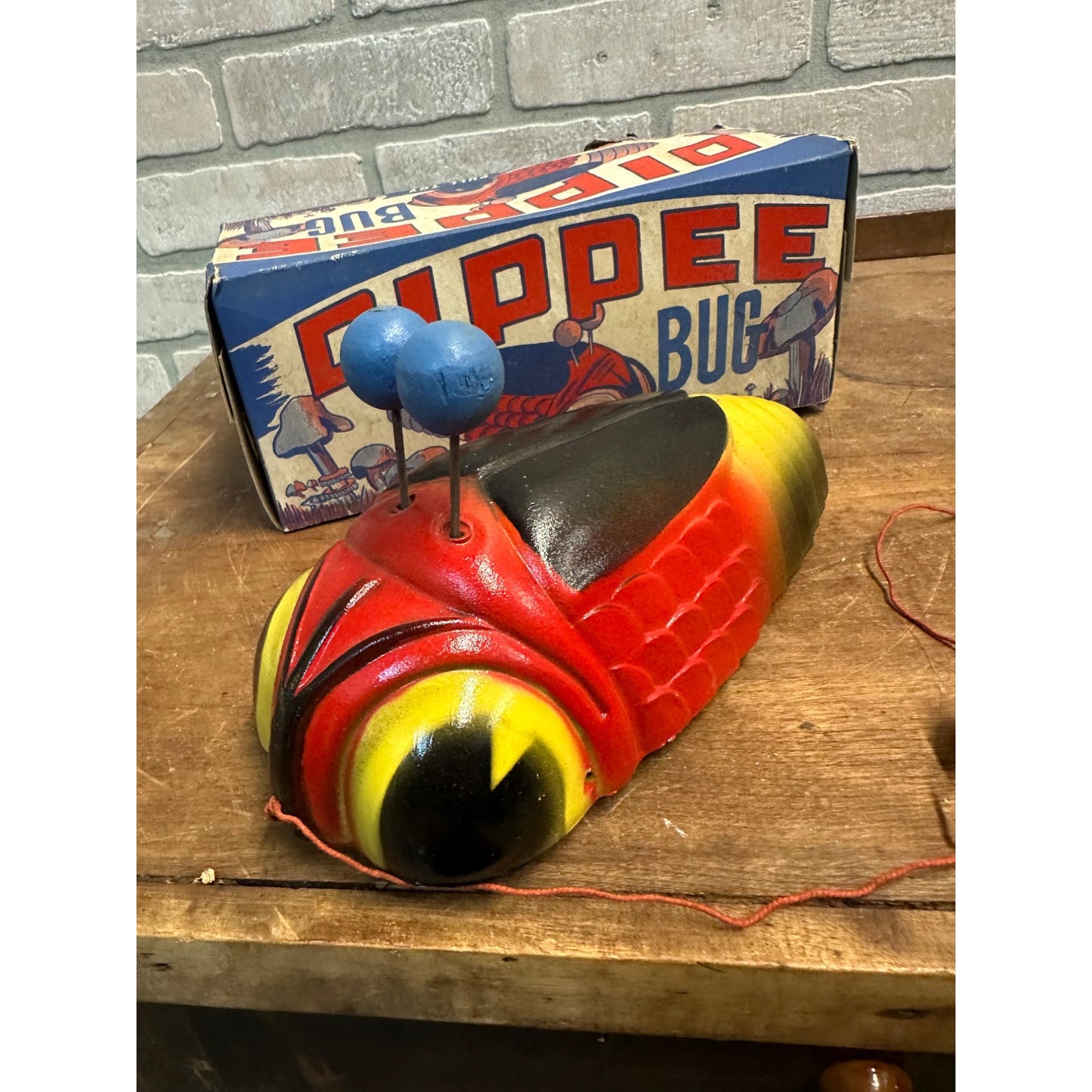 1940'S DIPPEE BUG PUSH OR PULL TOY W/ ORIGINAL BOX - HERBERT M SCHWARZE MFG.