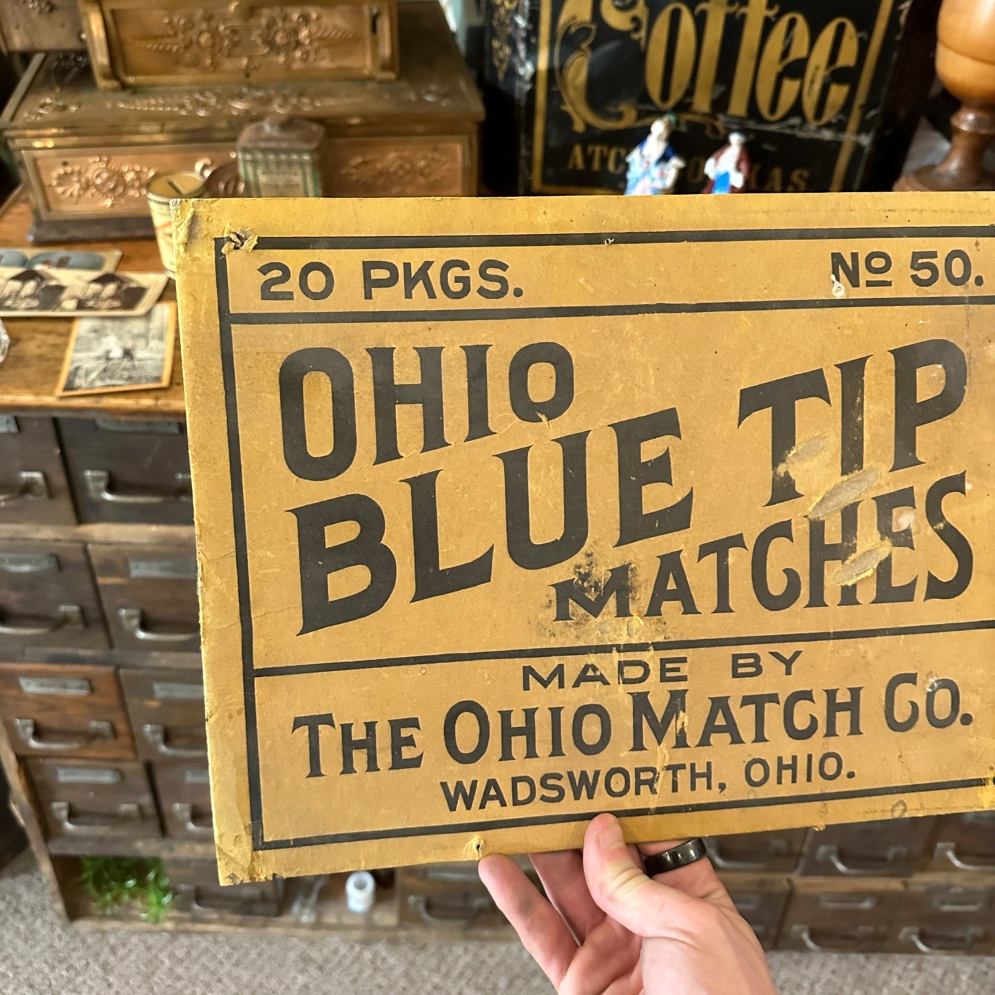 Vintage Ohio Blue Tip Matches Cardboard Advertising Sign Box End