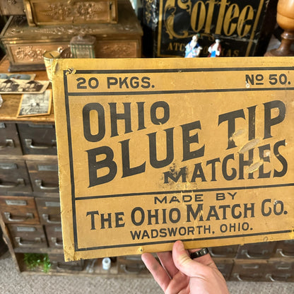 Vintage Ohio Blue Tip Matches Cardboard Advertising Sign Box End