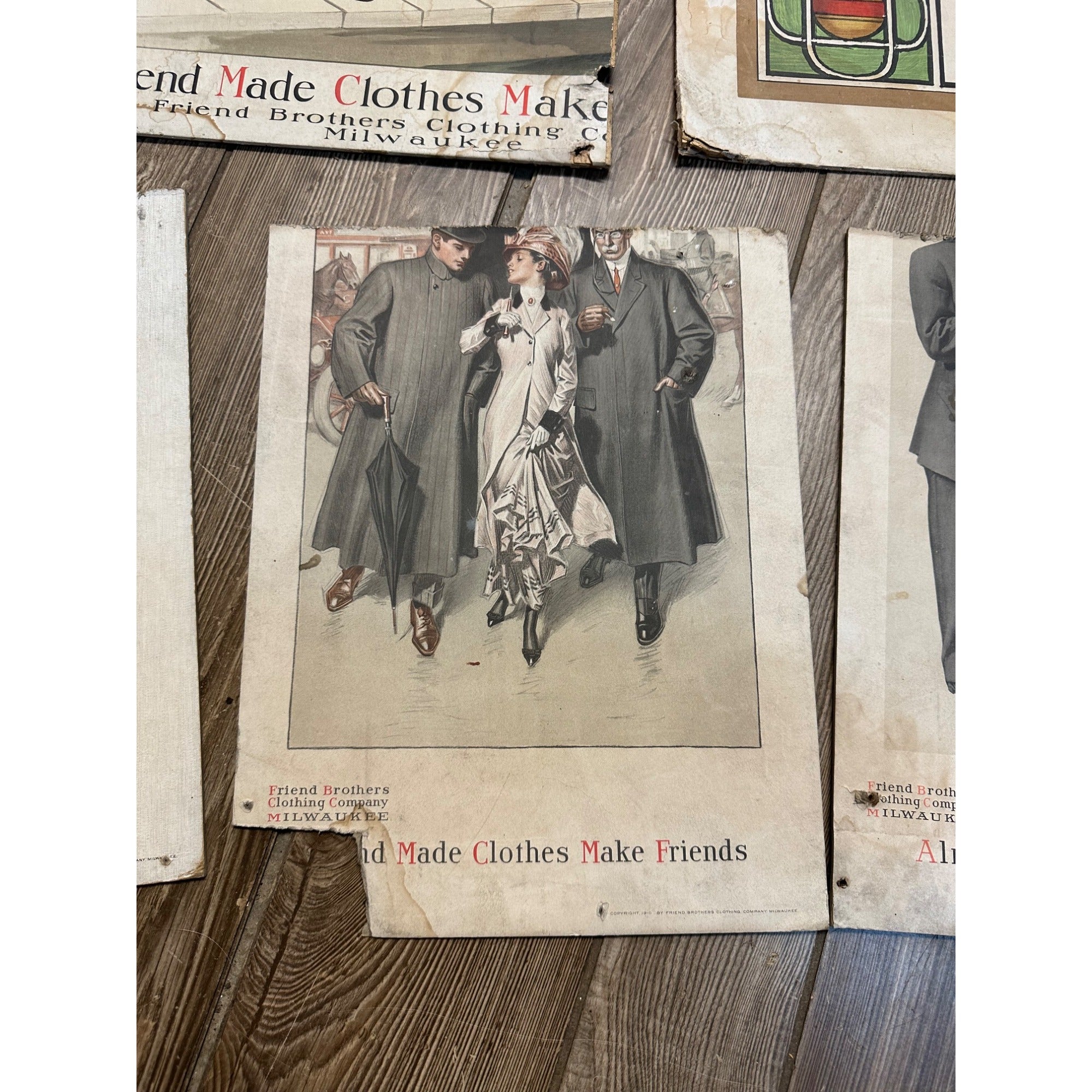 Vintage 1900s Friend Brothers Clothing Co Milwaukee WI Lot CUT Advertising Signs