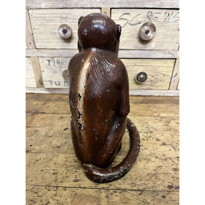 RARE Vintage 1930s Hubley Cast Iron Monkey Door Stop -Original Paint