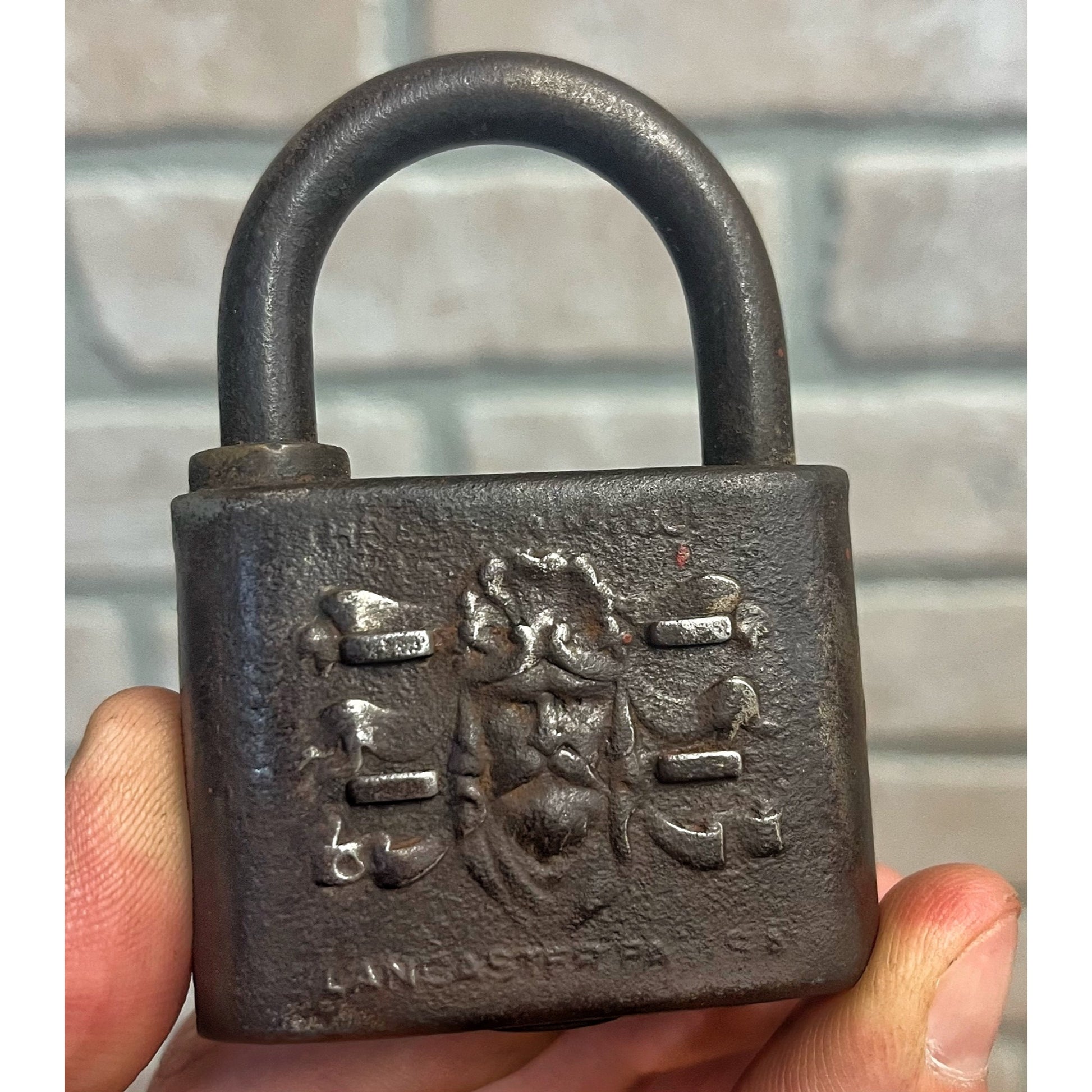 Vintage Antique E.T. Fraim Lancaster PA Viking Warrior Padlock No Key Lock