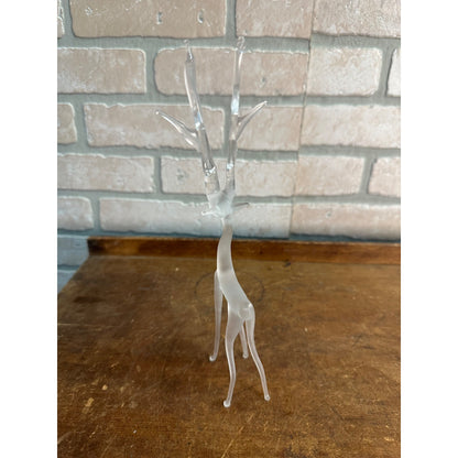 Vintage Silvestri Frosted Christmas Reindeer Art Crystal Glass 9.5" Tall