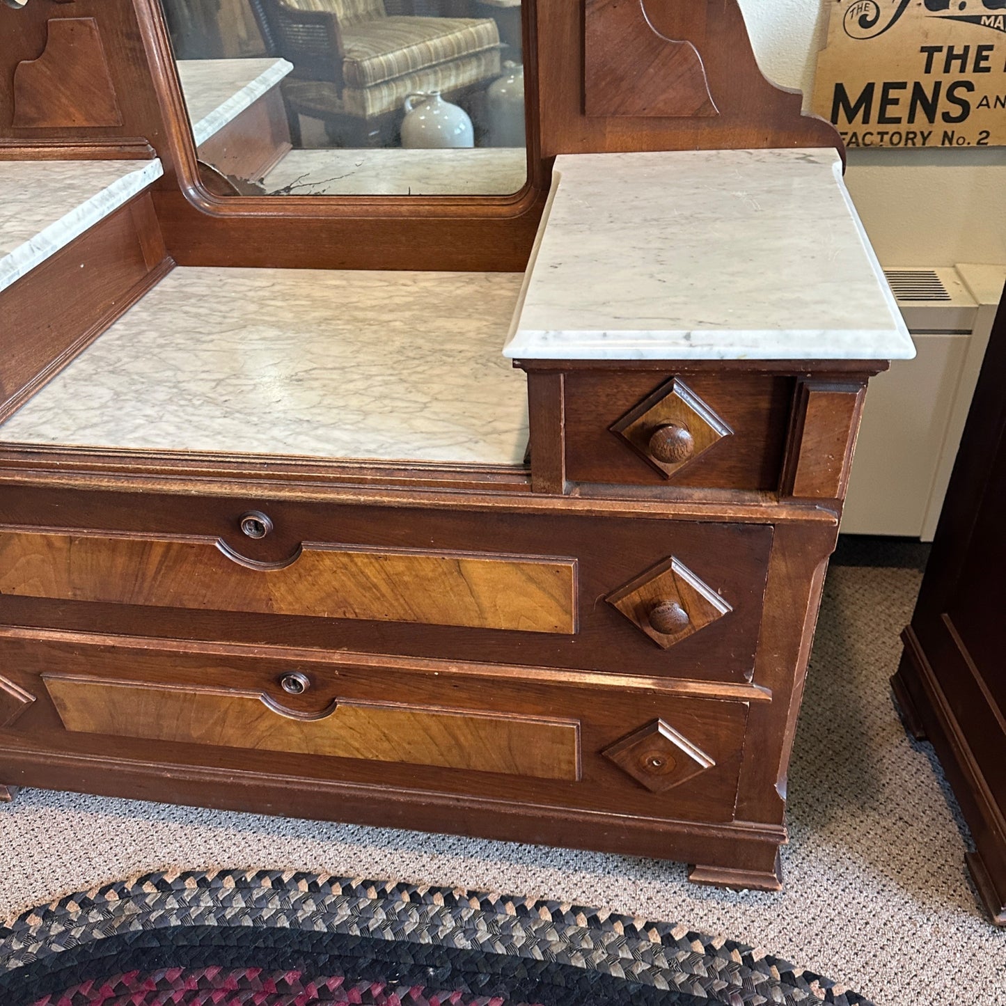 Antique Two-Tone Wooden Dresser W/ Mirror and Granite Top Orante