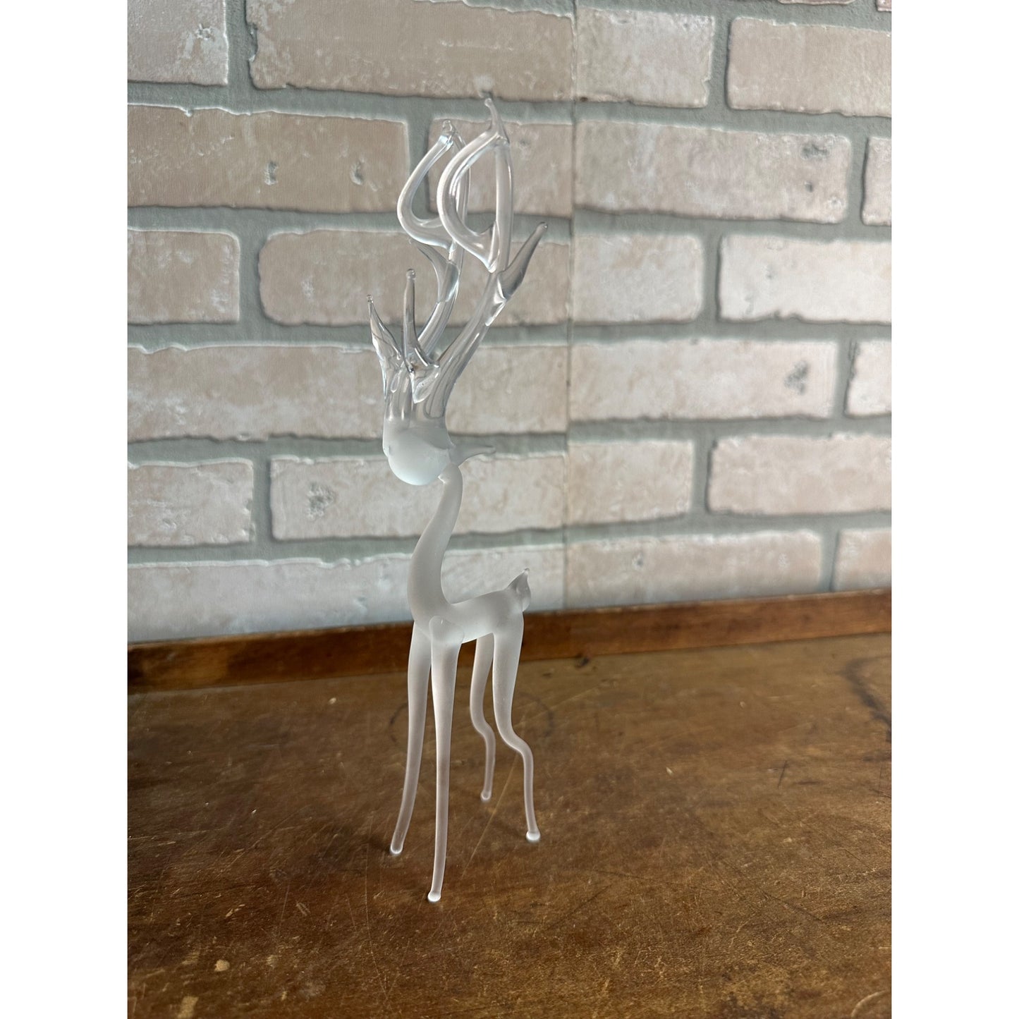 Vintage Silvestri Frosted Christmas Reindeer Art Crystal Glass 9.5" Tall