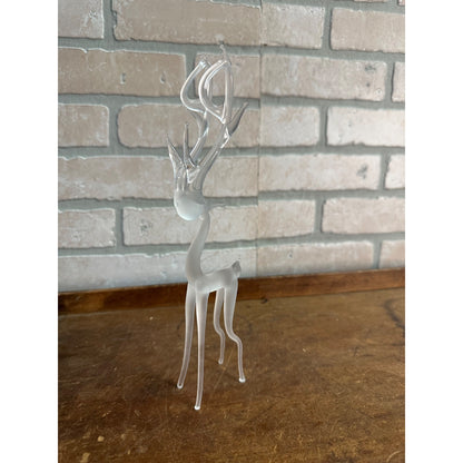 Vintage Silvestri Frosted Christmas Reindeer Art Crystal Glass 9.5" Tall