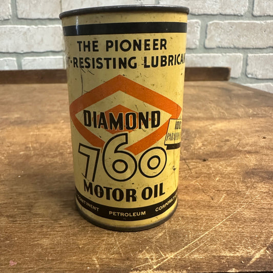 VINTAGE DIAMOND 760 MOTOR OIL TIN STILL BANK CAN GAS SERVICE STATION ADVERTISING