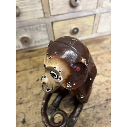 RARE Vintage 1930s Hubley Cast Iron Monkey Door Stop -Original Paint