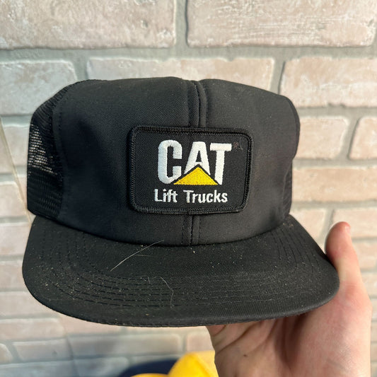 Vintage Black Patch Caterpillar Cat Lift Trucks Mesh Snapback Hat Construction Trades