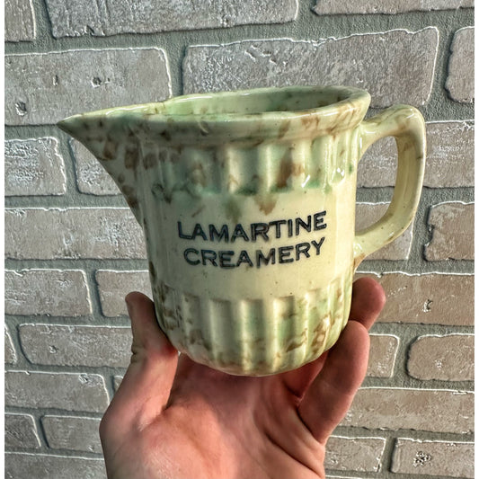 Vintage Lamartine Wis Creamery Advertising Stoneware Pitcher Yellowware Spongeware