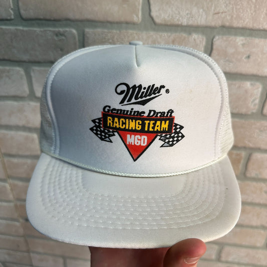 MILLER GENUINE DRAFT RACING TEAM NASCAR VTG WHITE TRUCKER SNAPBACK HAT
