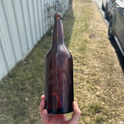 PRE-PROHIBITION SANDERS BROS QUART AMBER BROWN BEER BOTTLE FOND DU LAC WIS BLOB