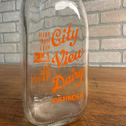 Vintage Quart City View Dairy Oshkosh Wis Milkl Bottle ACL Orange