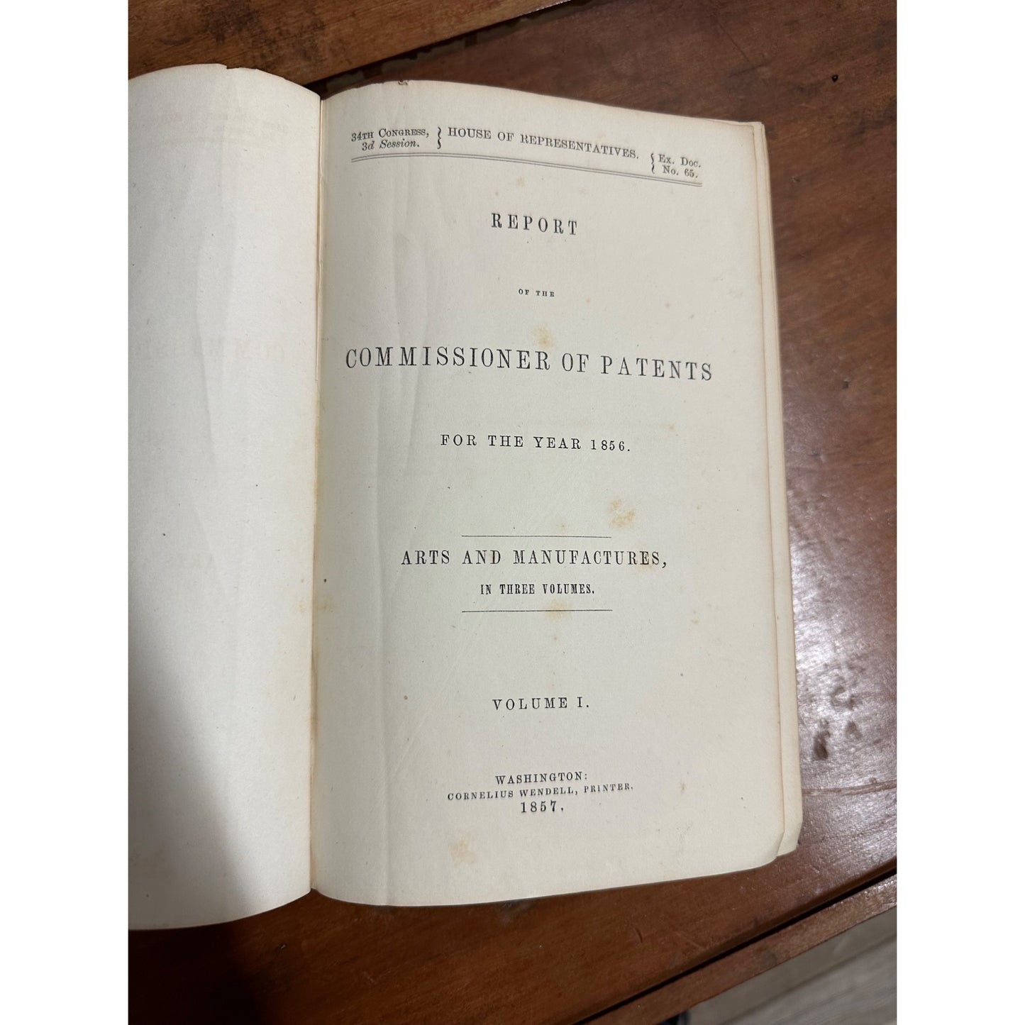 Antique 1856 US Patent Office Reports Mechanics Vol. 1 Hardcover Book Engines