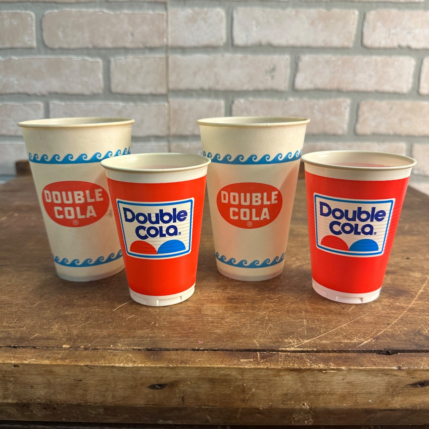 (4) Double Cola Soda Paper Wax Plastic Cup Sample Fountain Soda Drinks