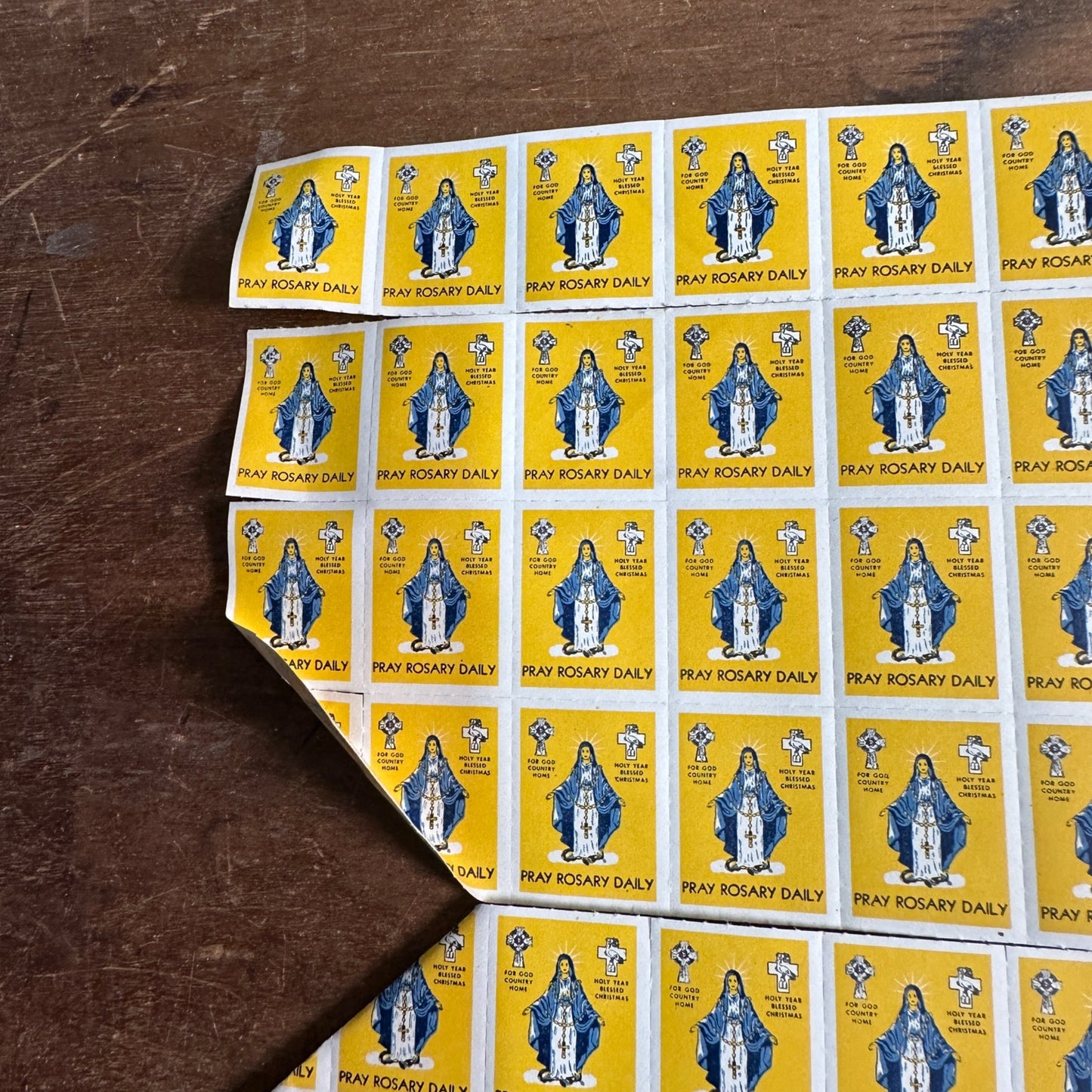 Huge Lot of 1940s Pray Rosary Daily Yellow Stamps Stickers Labels