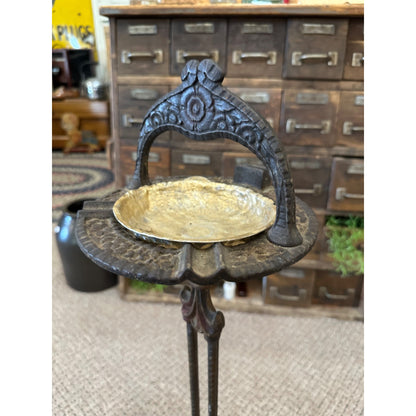 Antique Cast Iron Victorian Smokers Stand Ashtray Ornate Floral 27" Match Holder