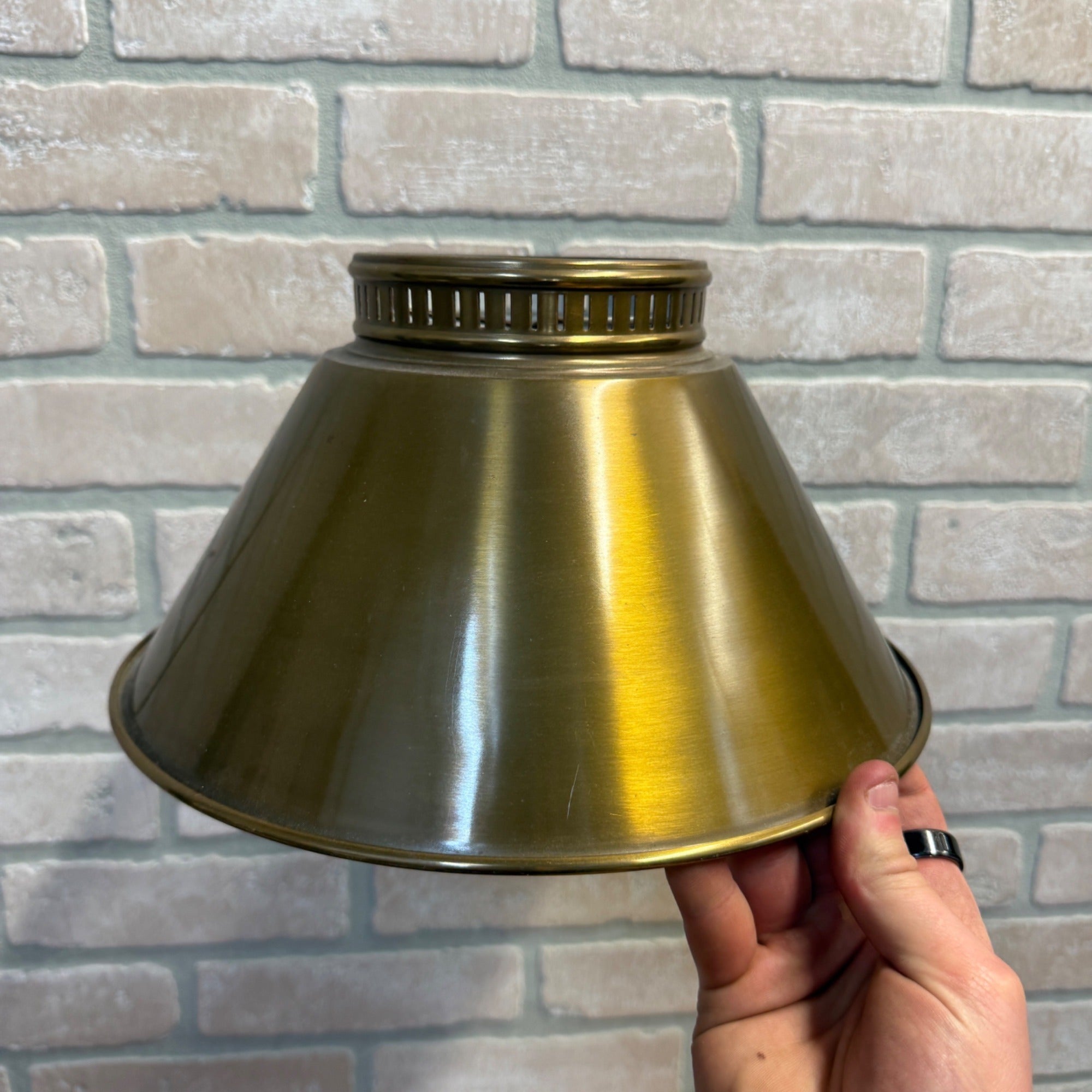 Vintage Brass Colored Clip on Metal Lamp Shade 10.5" Dia x 6"