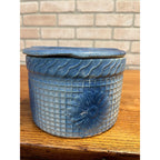 Antique Hull Stoneware Butter Crock Daisy Waffle Trellis Pattern Primitive