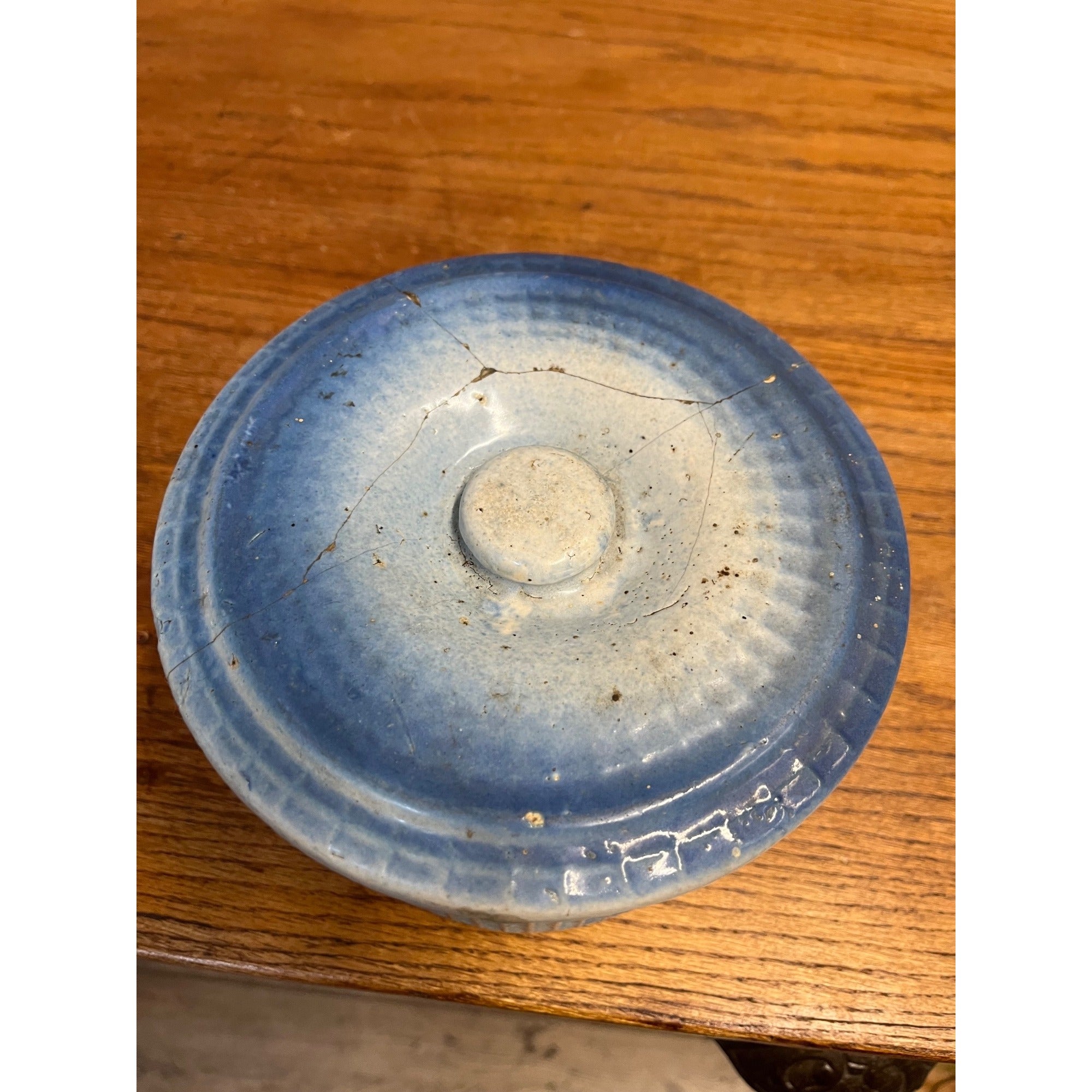 Antique Hull Stoneware Butter Crock Daisy Waffle Trellis Pattern Primitive