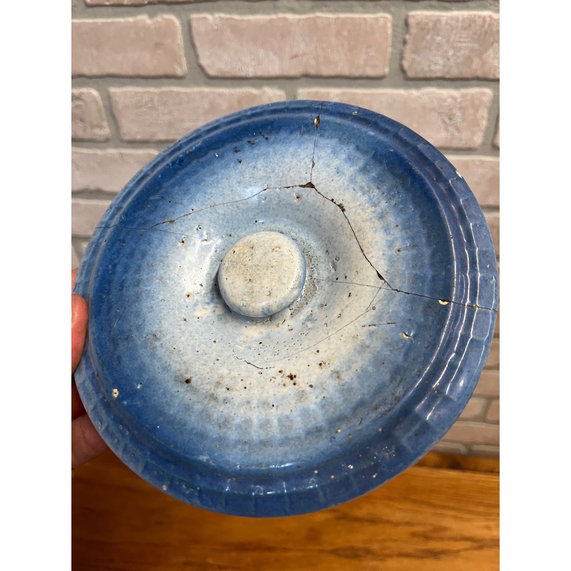 Antique Hull Stoneware Butter Crock Daisy Waffle Trellis Pattern Primitive