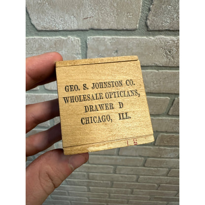 VINTAGE OPTICIAN WOODEN BOX - GEO S JOHNSTON CO CHICAGO DRAWER D