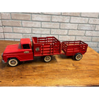 Vintage Tonka Farms Red Pressed Steel Farm Stake Truck & Trailer Toy