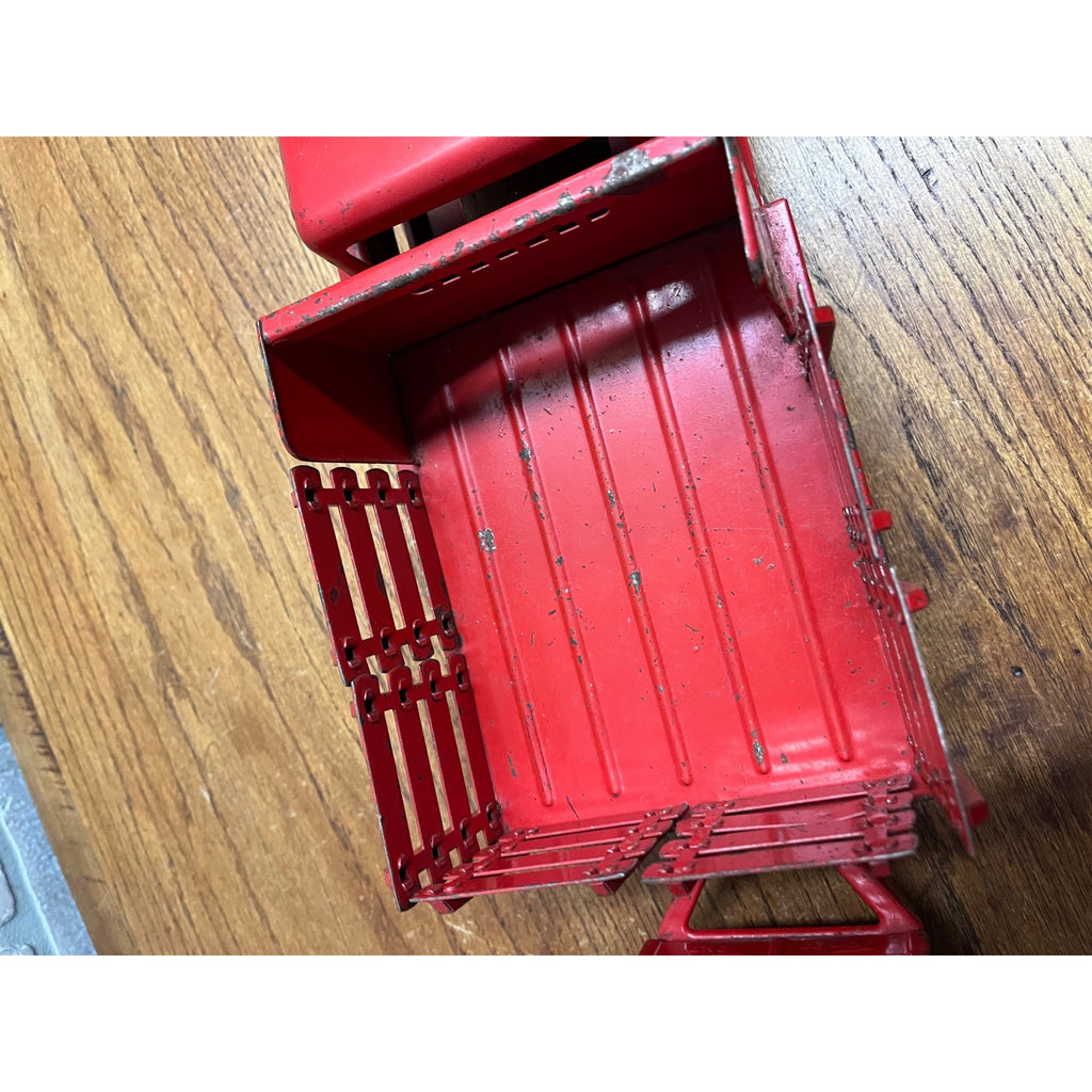 Vintage Tonka Farms Red Pressed Steel Farm Stake Truck & Trailer Toy