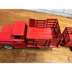 Vintage Tonka Farms Red Pressed Steel Farm Stake Truck & Trailer Toy