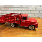 Vintage Tonka Farms Red Pressed Steel Farm Stake Truck & Trailer Toy