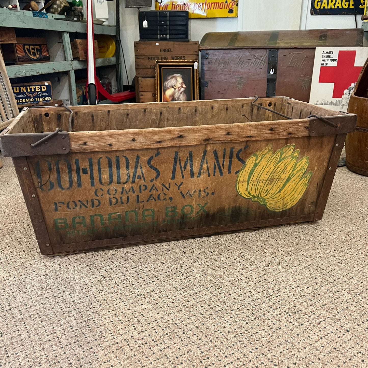 Vintage Banana Crate Cohodas Manis Co Fond du lac Wis Advertising Wooden Box