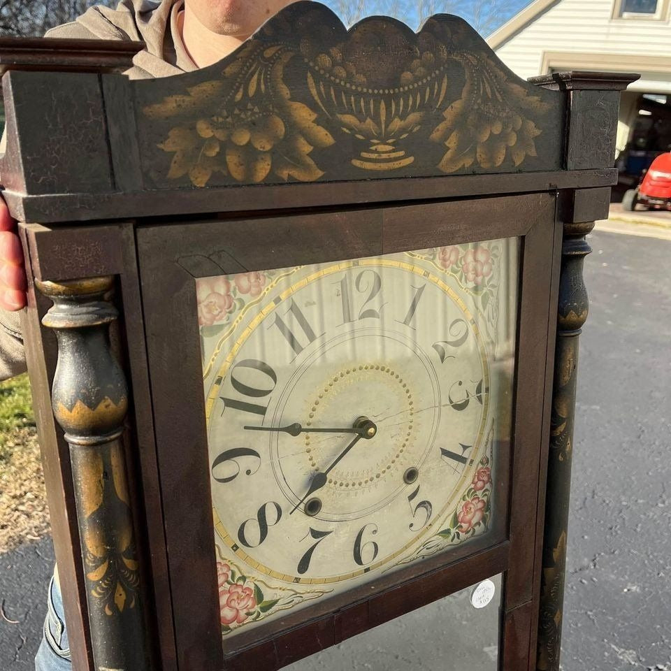 Ornate Mid-1800s Wooden Wall Clock