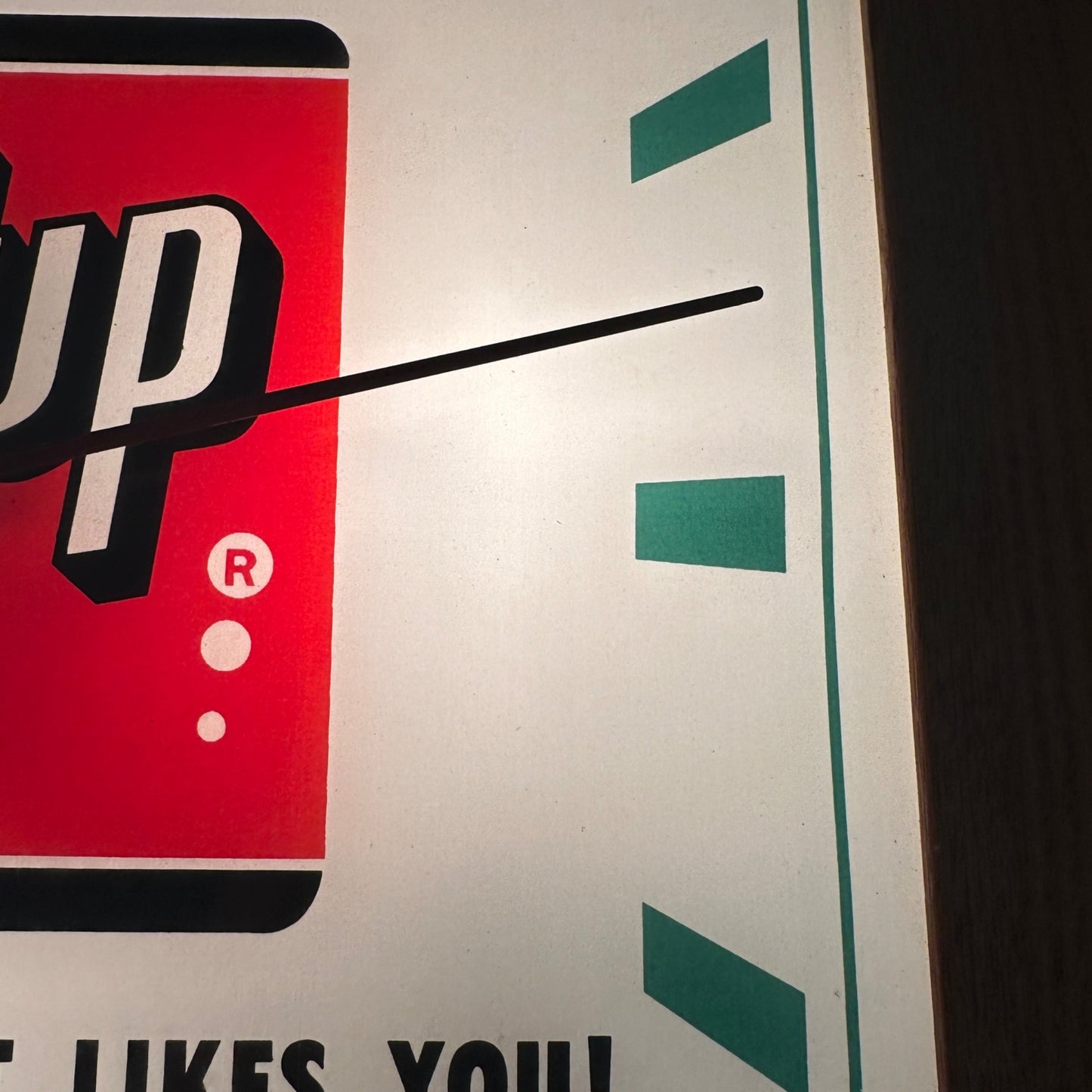 Vintage Seven-Up 7UP Soda Advertising Lighted Wall Clock Sign ROG 16" Wood Frame