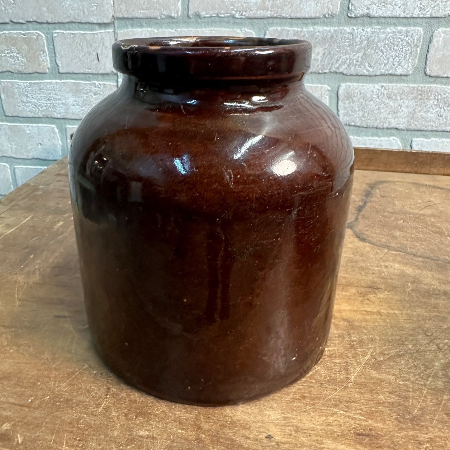 BROWN RED WING 7" PRESERVE JUG  MINNESOTA STONEWARE CO. RED WING, BOTTOM MARK