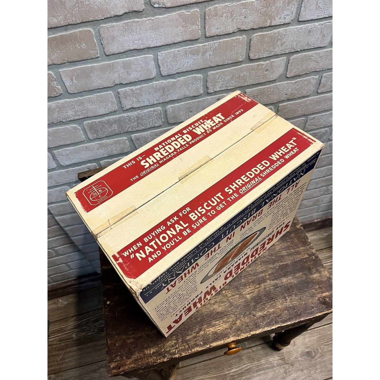 Vintage 1939 National Biscuit Co. Shredded Wheat Cereal Crate Box Advertising