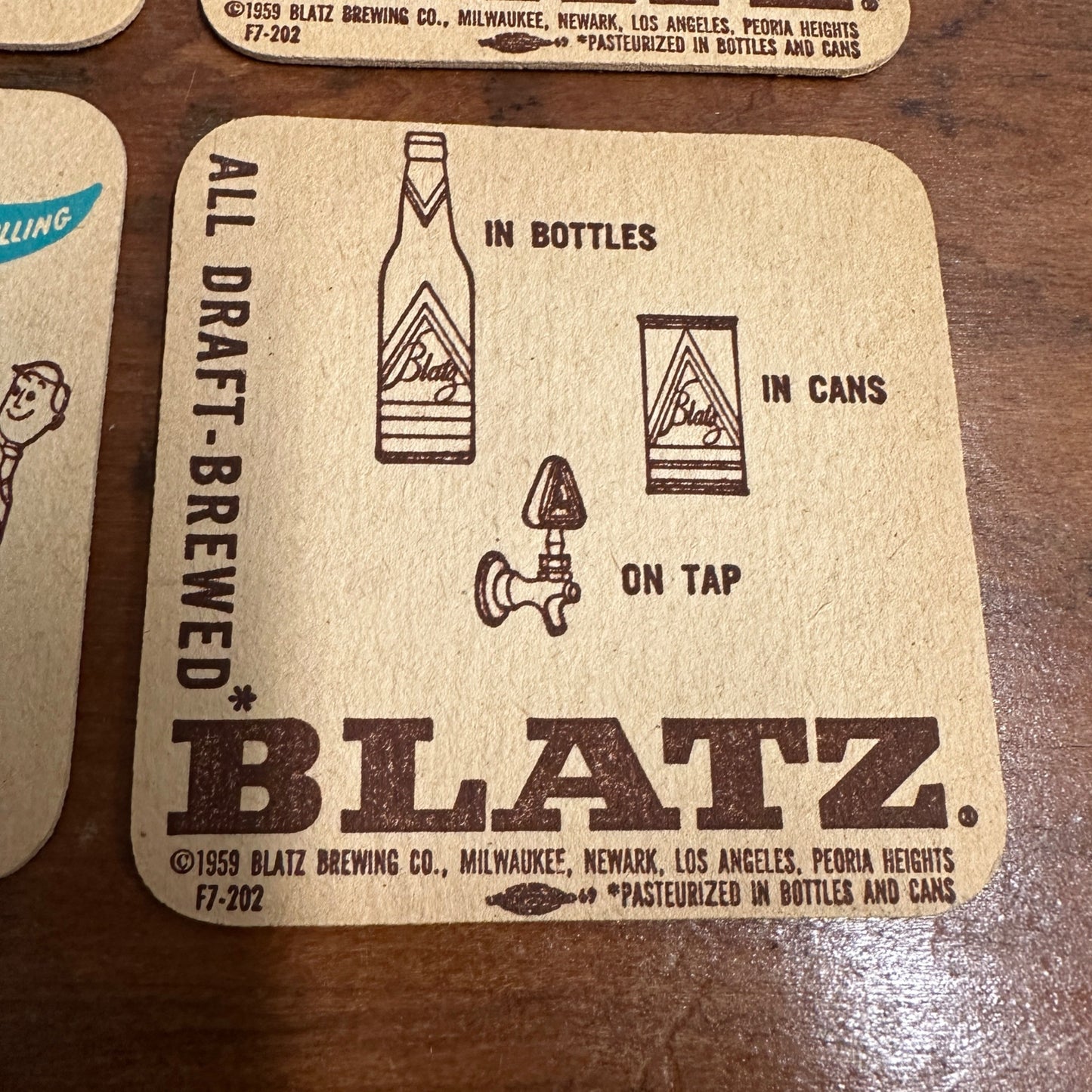 Vintage 1959 Blatz Beer Two-Sided Advertising Bar Coasters Set (4) Milwaukee