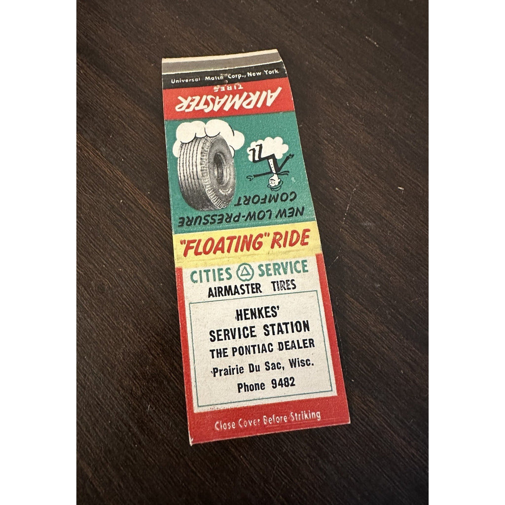 Vintage Henkes' Cities Service Station Advertising Matchbook Prairie Du Sac Wis