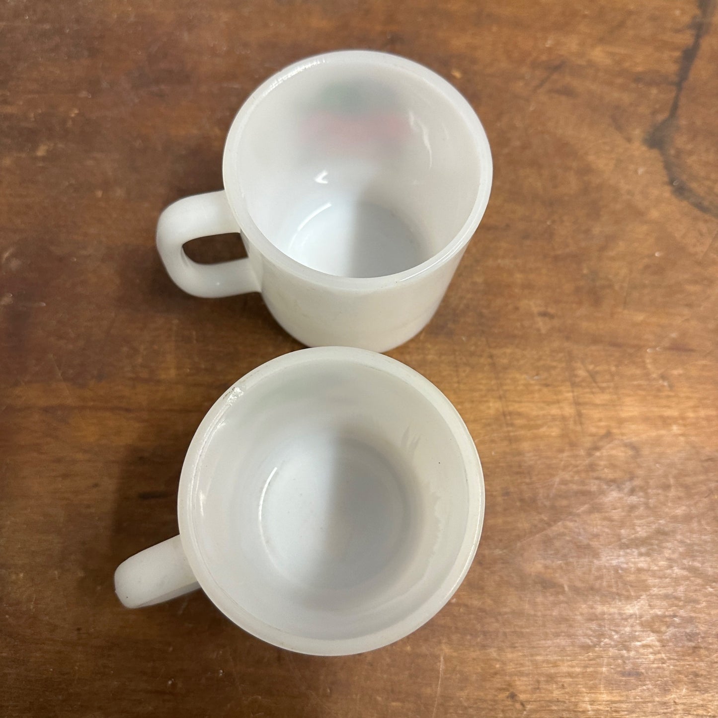 Vintage (2) Glasbake Milk Glass Vegetable Harvest Pattern Stackable Mugs