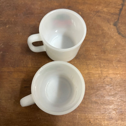 Vintage (2) Glasbake Milk Glass Vegetable Harvest Pattern Stackable Mugs