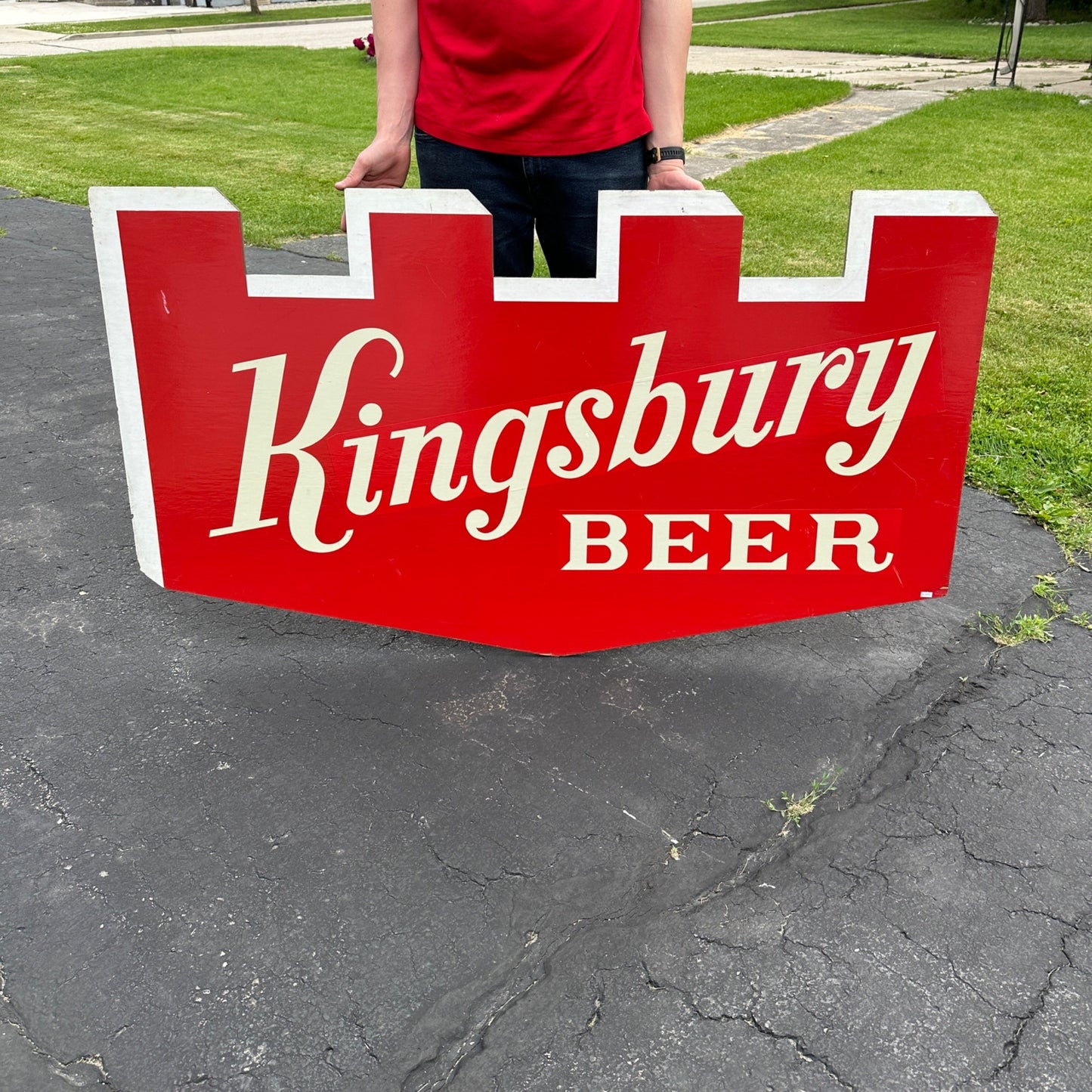 Vintage 1950s Kingsbury Beer Wooden 5ft Advertising Sign Wisconsin