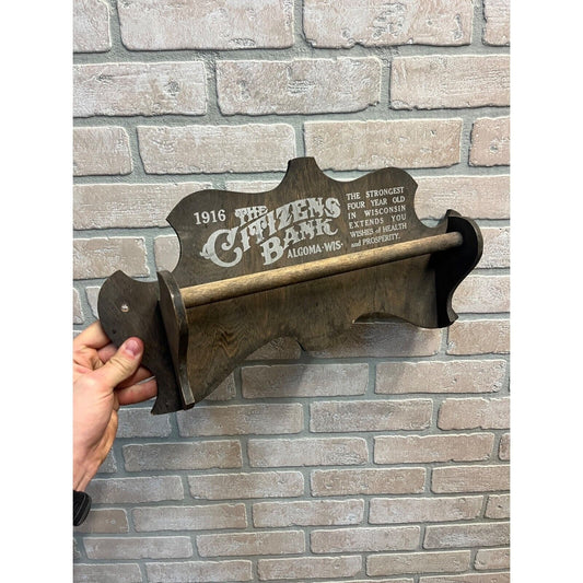 Antique 1916 "The Citizen's Bank" Algoma Wis Wooden Advertising Towel Rack Wall