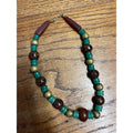 Vintage Boho Carnelian Jasper Jade Beaded Necklace Brass Green Trade Bead Art